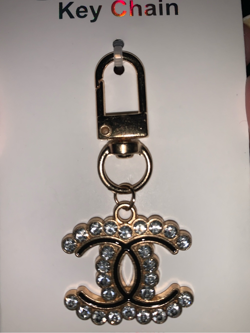 Gold Crystal Interlocking fashion bag charm Keychain - Picture 3 of 4